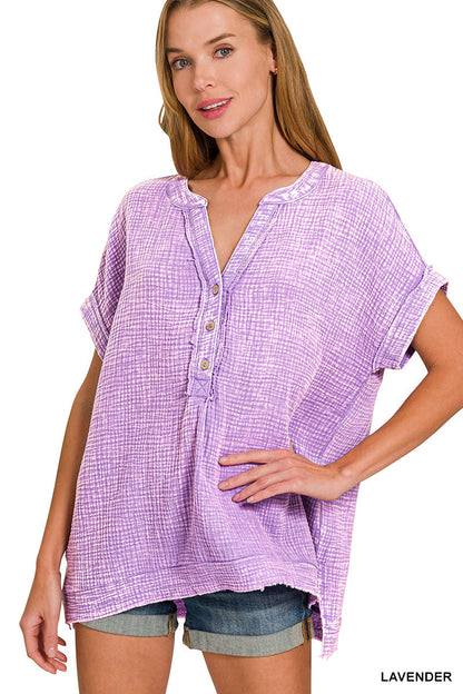 Double-Gauze Henley Top Zenana