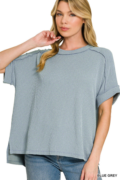 Raised-Rib Cuff Sleeve Top Zenana
