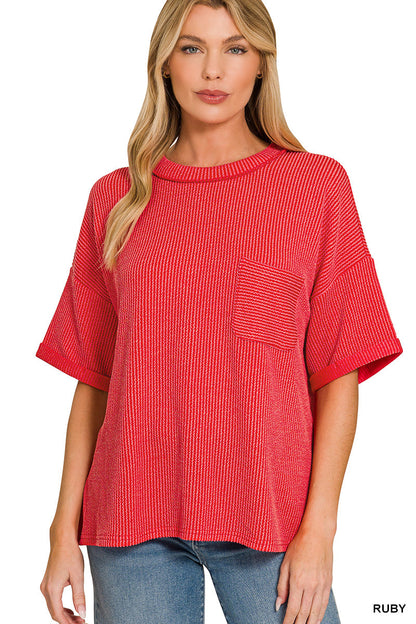 Raised- Rib Front Pocket Top Zenana RTS