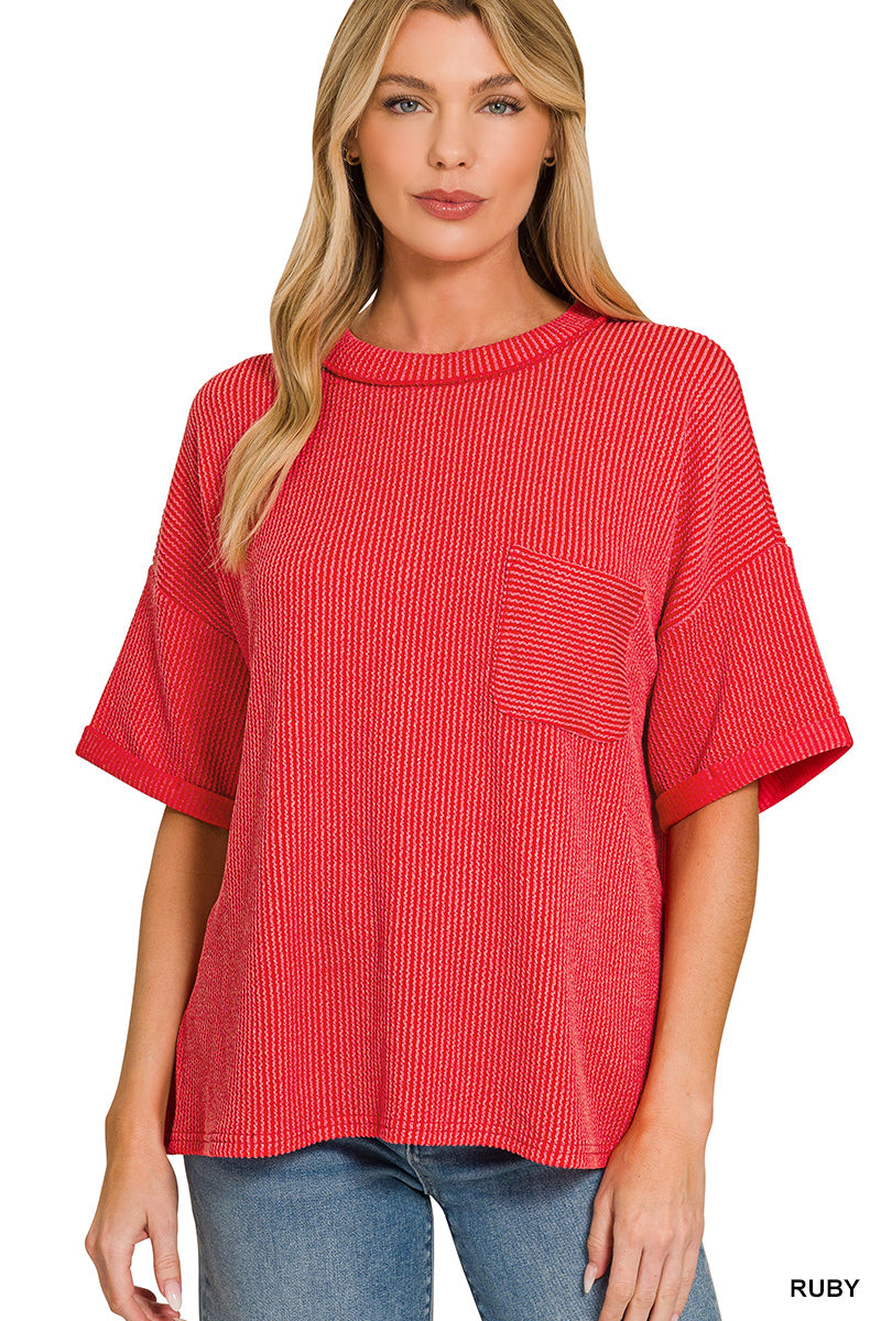 Raised- Rib Front Pocket Top Zenana