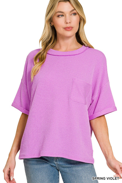 Raised- Rib Front Pocket Top Zenana RTS