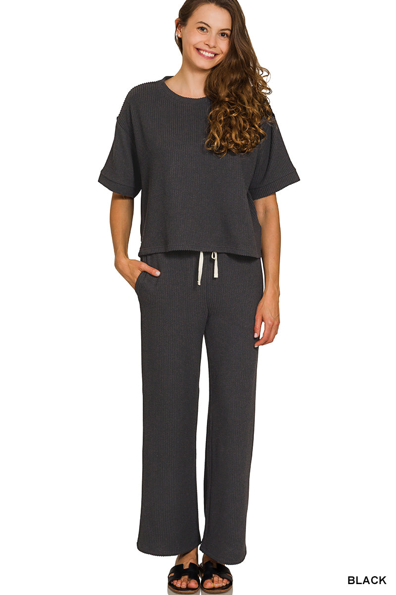 Raised-Rib Short Tee Pants Set Zenana