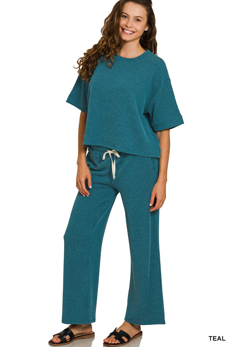 Raised-Rib Short Tee Pants Set Zenana