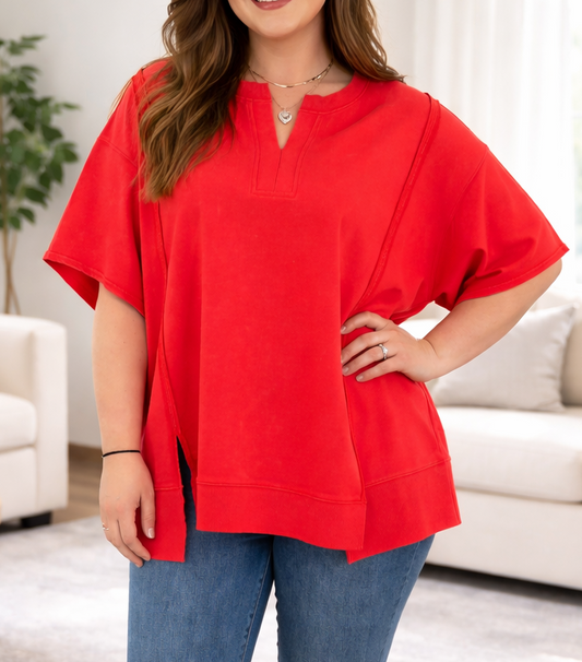 Red Seam Detail Plus Top