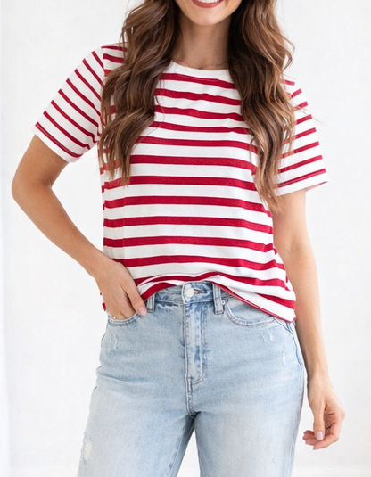 Red Stripe Patchwork Top