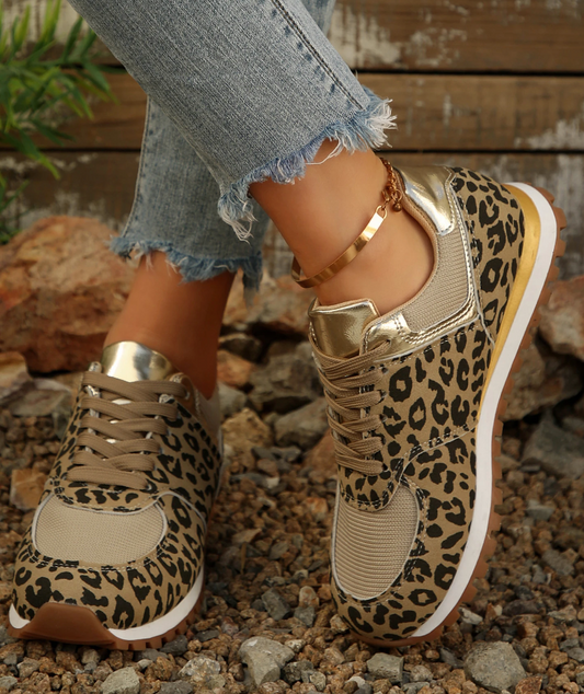 Leopard Patchwork Lace Up Sneakers