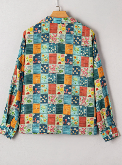 Floral Patchwork V Neck Blouse