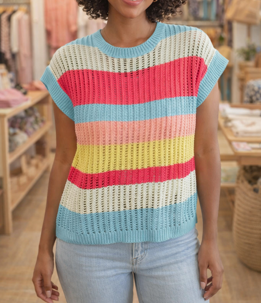 Stripe Colorblock Hollow Knit Sweater