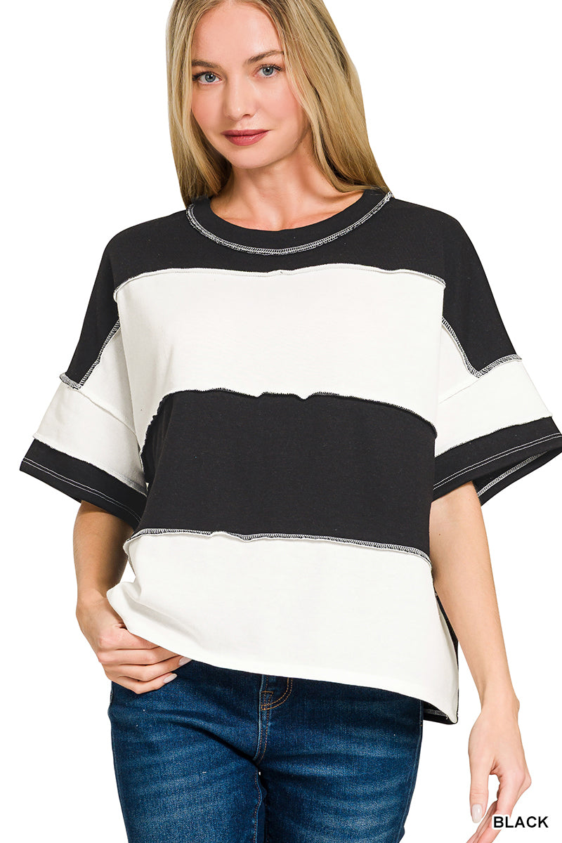 French-Terry Exposed Seam Top Zenana