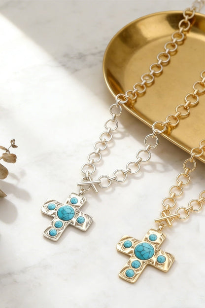 Notable Hammered Cross Necklace Zenana