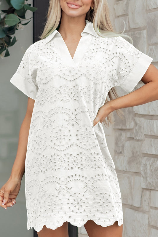 White Eyelet Embroidered Mini Dress