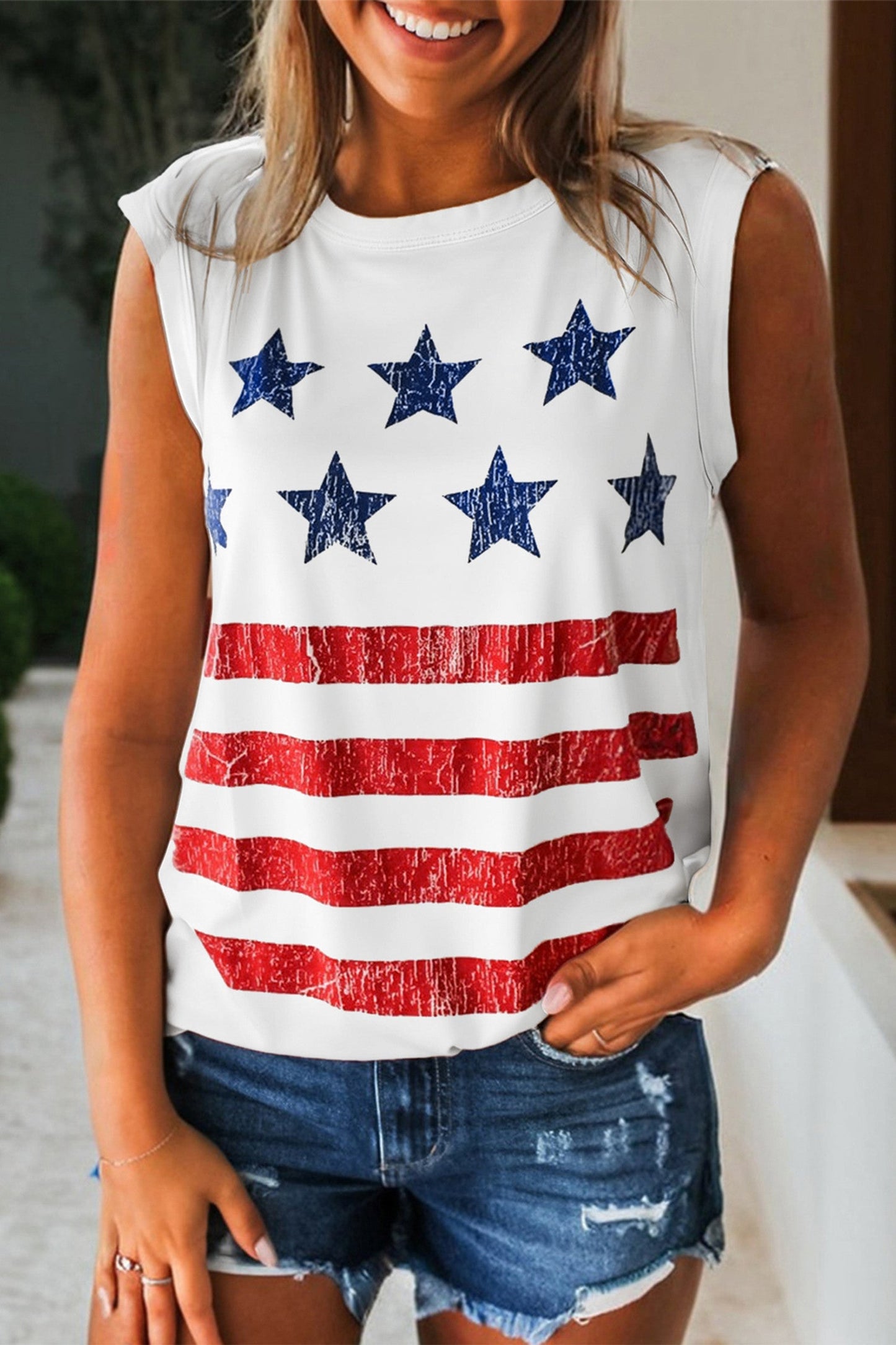 White Vintage Stars Tank Top