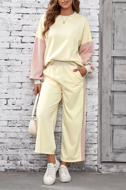 Colorblock Loose Pullover Set FB