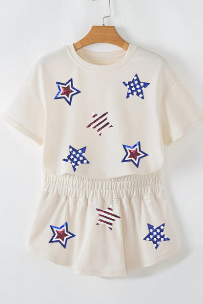 Beige Sequin Patriotic Skort Set