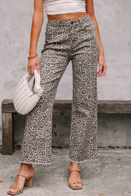 Leopard- Frayed High Waist Jeans